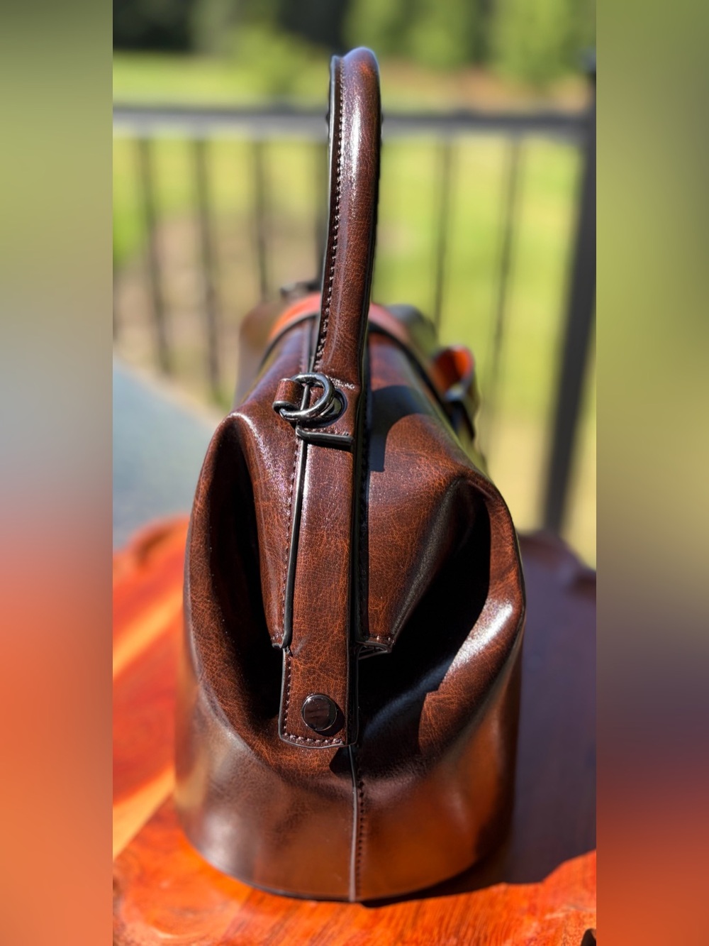 Doctor Bag Vintage-Style Brown Vegan Leather Top Handle Purse & Wallet Set - Picture 8 of 12
